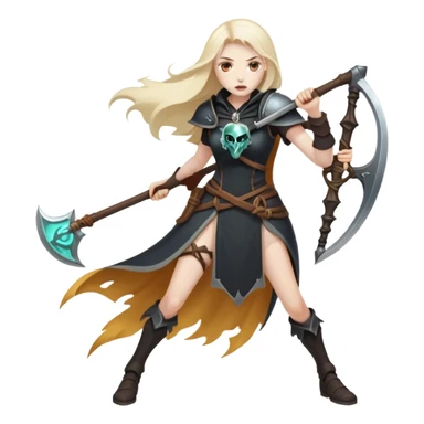 Necromancer girl with scythe and shield, beating a mage sticker