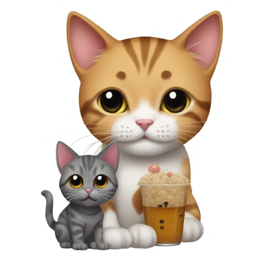 A cat with a kitten and a boba  sticker