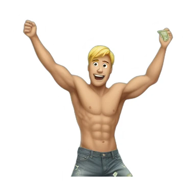Shirtless guy dancing under raining money  sticker
