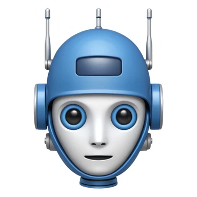 tête de robot cosmonaute bleu et blanc avec une antenne et des yeux fermés sticker