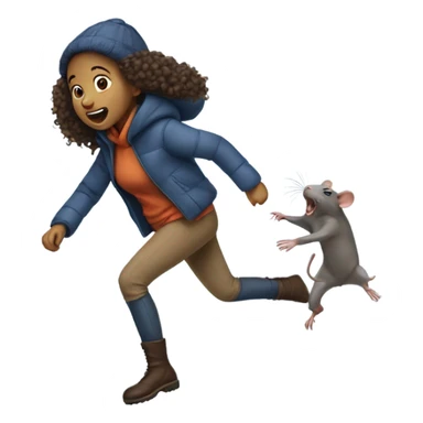 Girl tripping over a rat in winter clothes sticker