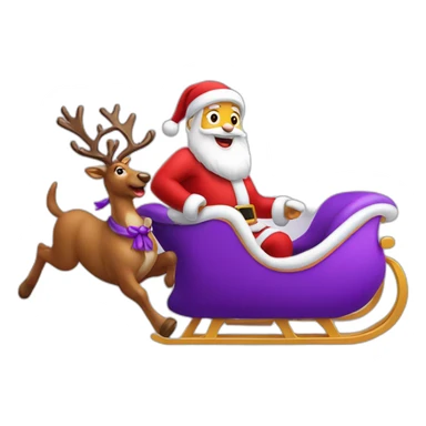 Santa Claus dressed in purple running with his sleigh and reindeer to deliver presents sticker