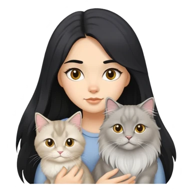 black hair girl with a grey longhair cat and a british longhair golden, two white british longhair  sticker