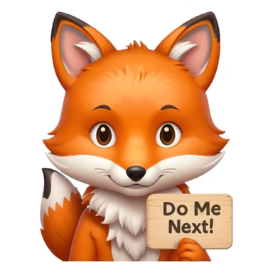 blushing fox holding a sign with the text 'do me next please?' cute emoji style sticker