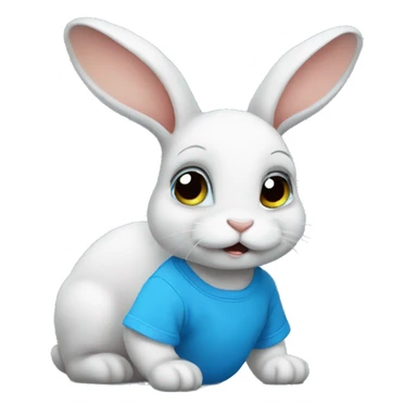 an anxious baby rabbit in blue t-shirt sticker