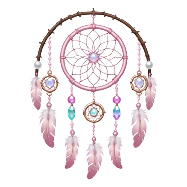 Hanging Iridescent pastel pink sakura crystals white-pearly suncatcher dreamcatcher with bells and feathers sticker