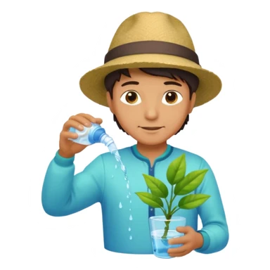 Realistic illustration of a man pouring water onto a green plant, standing outdoors in daylight, with a watering can in hand, gentle and caring expression, vibrant garden background, soft natural lighting, highly detailed, professional composition." sticker