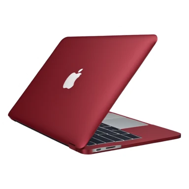 dark red coloured macbook, angled view, half closed sticker