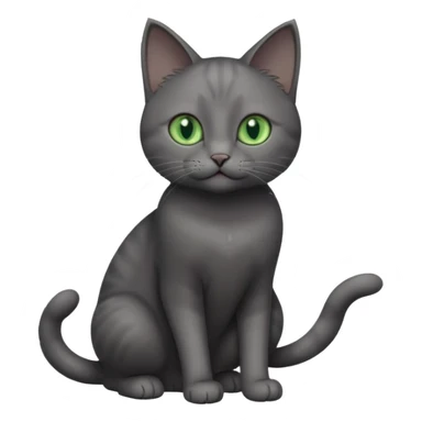 full body gorgeous solid dark grey cat with green eyes, white paws and white whiskers playing sticker