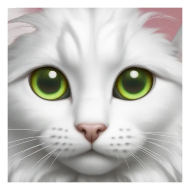 Fluffy white Turkish van cat with gray spot on next to one ear and green eyes sticker