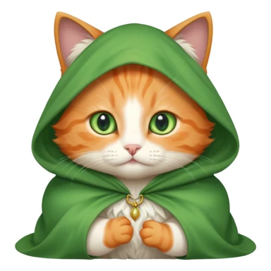 baby orange cat green eyes, in magic white cloak sticker