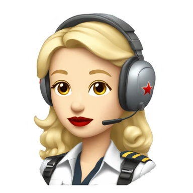 Blonde Russian pilot girl with red lips with airplane pilot headset   sticker