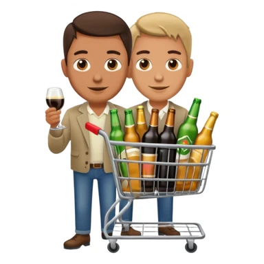 man with a shopping cart full of beers and wines sticker