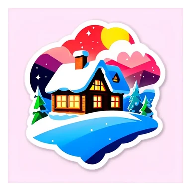 Schneebedecktes haus  mit einem Glasdach Nordlichter am Himmel sticker