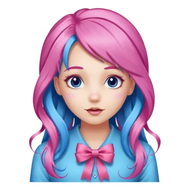 candy girl with very long blue-pink mixed candy hair with ribbon and no tattooes sticker