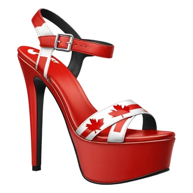 Pair of realistic 10 inch platform high heel sandals, with a canadian flag repeated pattern, still life view sticker