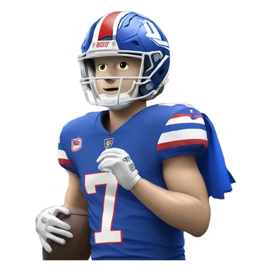 Josh Allen in jersey number 17 holding a trophy sticker
