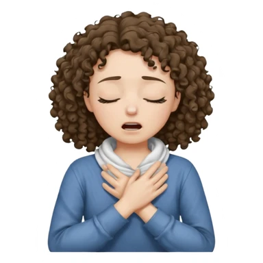 make a choking emoji with both hands wrapped around the neck and eyes closed make the skin tone white and shirt brunette curly hair sticker