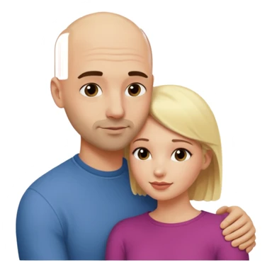 On romantycznie przytula ją i okazuje rodzące się uczucie mimo wczesnej znajomości. On - łysy z ciemnym, kilkudniowym zarostem. Ona - niższa od niego o głowę blondynka. sticker