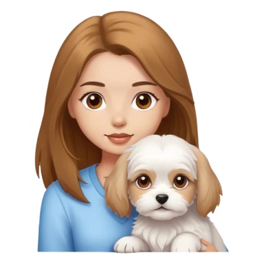 Maltese puppy with light skin girl owner long hair brown eyes  sticker
