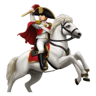 serious angry napoleon on white horse hold a golden eagle sticker