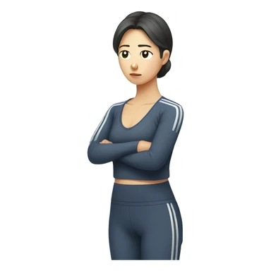 Person with both hands on waist, Korean woman, sad and tired expression, exercising sticker
