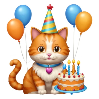 has al gatito tom de la caricaturacon globos, un cono de fiesta y un pastel sticker