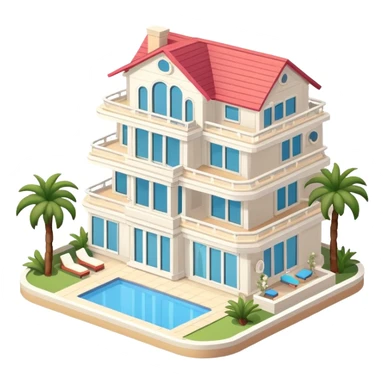 Malibu mansion, isometric dollhouse-style, realistic sticker