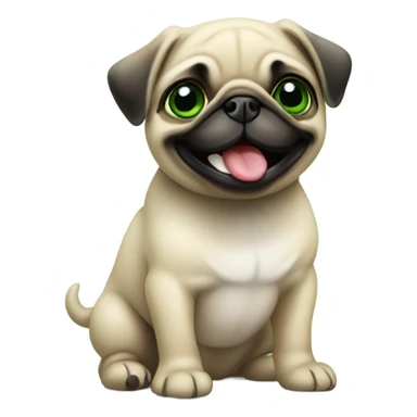 Baby pug with big green eyes smiling with tongue out sticker