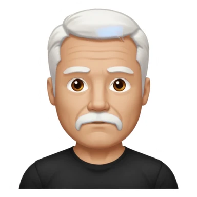 White haired muscled adult man with a black t-shirt. He has white beard with a short goatee. Dark brown eyes and some wrinkles. sticker