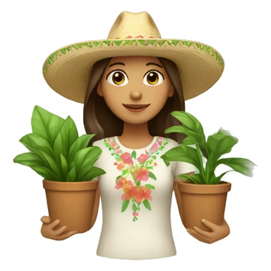 Girl with brown hair wearing a sombrero holding plants sticker