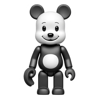 Bearbrick figure with KAWS style but with a happy smile instead of X eyes, simplified toy bear shape with articulated limbs sticker
