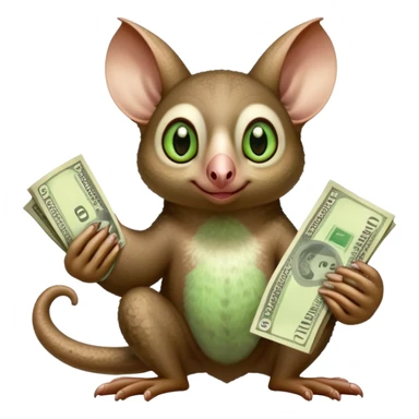 Flying lemur with big ears and green eyes named momo with money sticker