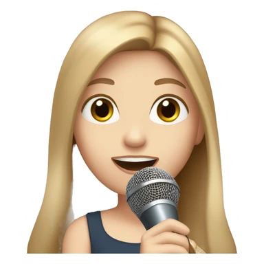 a girl with long brown hair, hazel eyes, pale skin, singing into a microphone sticker