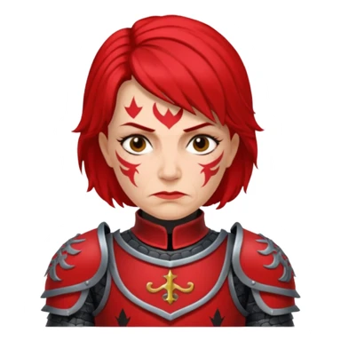 Elderly Tattooed Knights female, with medium hair, red and black armour sticker