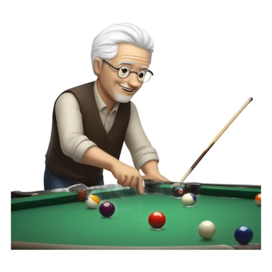 Older man with white hair playing pool with cue while drinking wine sticker