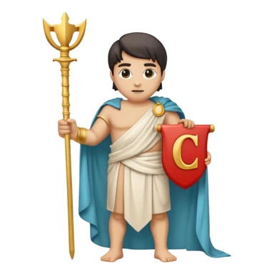 realistic emoji of the letter C, resembling an ancient Greek statue, marble texture, draped in a toga, holding a scepter or hourglass, symbolizing Chronos sticker