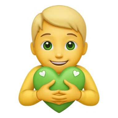 A hug emoji that holds green hearts in hands sticker