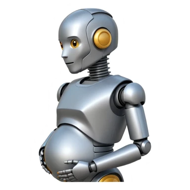 Pregnant male robot. Profile view. Facing left. 2 dimensional emoji style. sticker