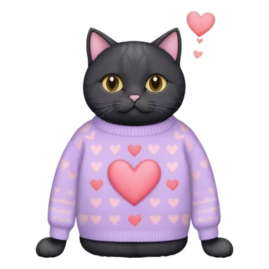 
black british cat in cute pastel sweater with hearts sticker
