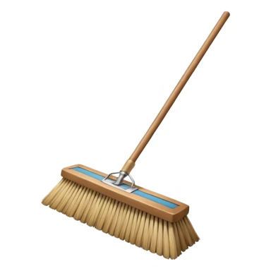 traditional broom with wooden handle on a dusty carpet, straw bristles sweeping visible dust clouds, old-fashioned cleaning tool, vintage household style, 3D cartoon, mobile game icon style, centered composition, no people, no animals, no text, no watermark sticker
