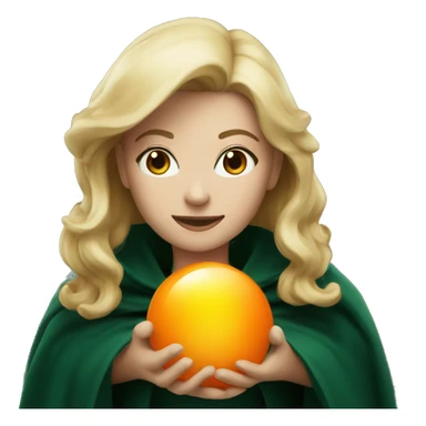 Blonde woman in dark green cloak holding an orange glowing orb sticker