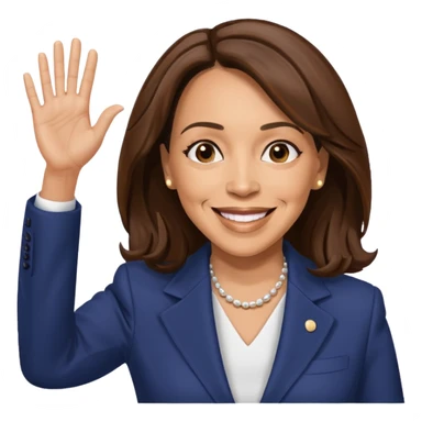 Kamala Harris waving, cheerful expression sticker