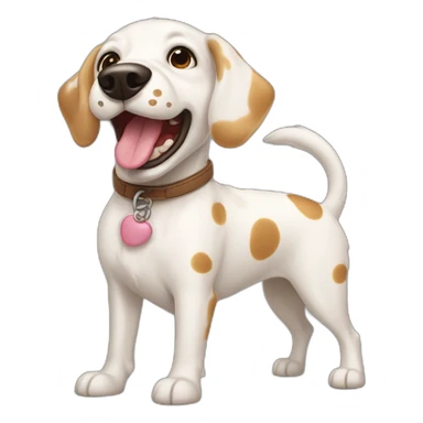 white dog with large caramel-colored spots and ears standing up and tongue out. sticker