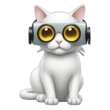 sitting white cat in vr headset sticker