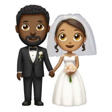 Black bald man with a beard and his wife with long, brown, curly hair on their wedding day sticker