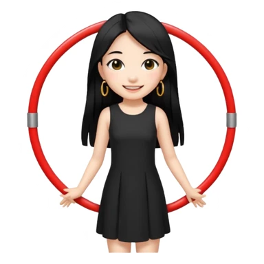 A Asian girl with fare skin and hoop earrings, long straight black hair with black eyes, smiling, full body sticker