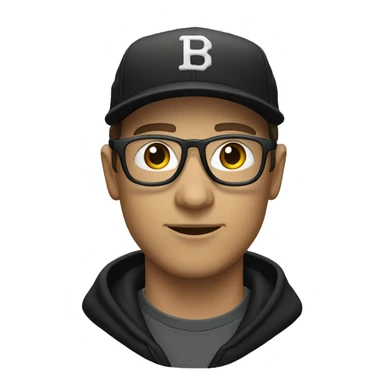 White man in a black baseball cap with a curved brim wearing thin-framed glasses. sticker