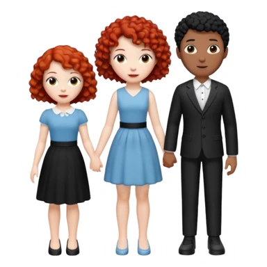 crie uma figurinha com uma família de três uma mulher branca de cabelo  cacheado curto vermelho um homem branco de cabelos preto e uma menina branca de cabelos cacheados preto sticker