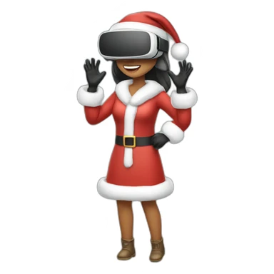 full body Christmas girl holding vr headset sticker